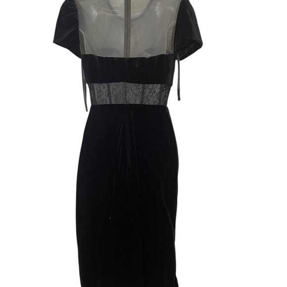 Mac Duggal Ieena Black Velvet Lace Bustier Midi Dress NWT Size 4 Style 20742 - Picture 3 of 6